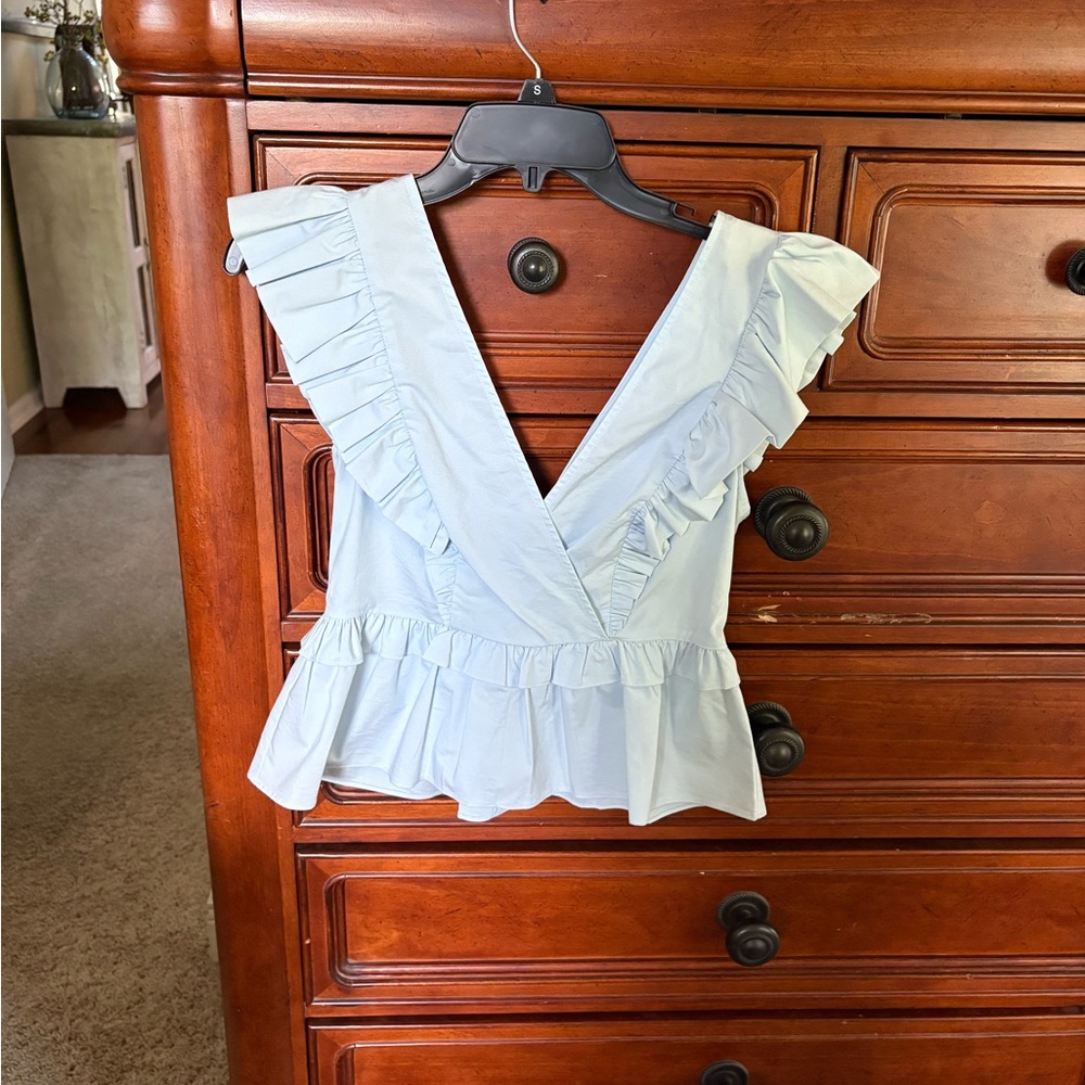 Express Sky Blue Ruffle Blouse